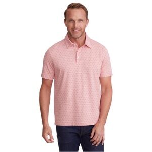 UNTUCKit Williams Polo Shirt Men Pink Stripe 3 Dot Short Sleeve Cotton Size L